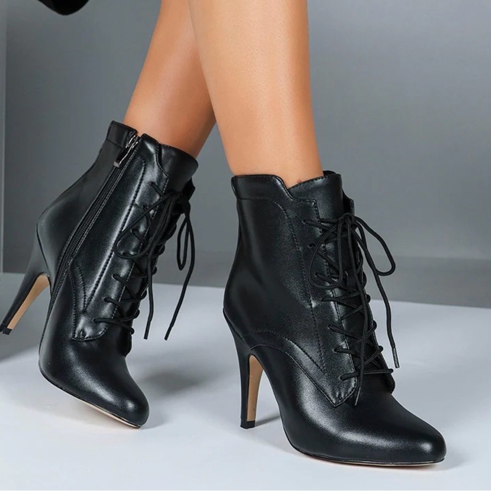 Women's Black Lace-Up Stiletto Ankle Boots